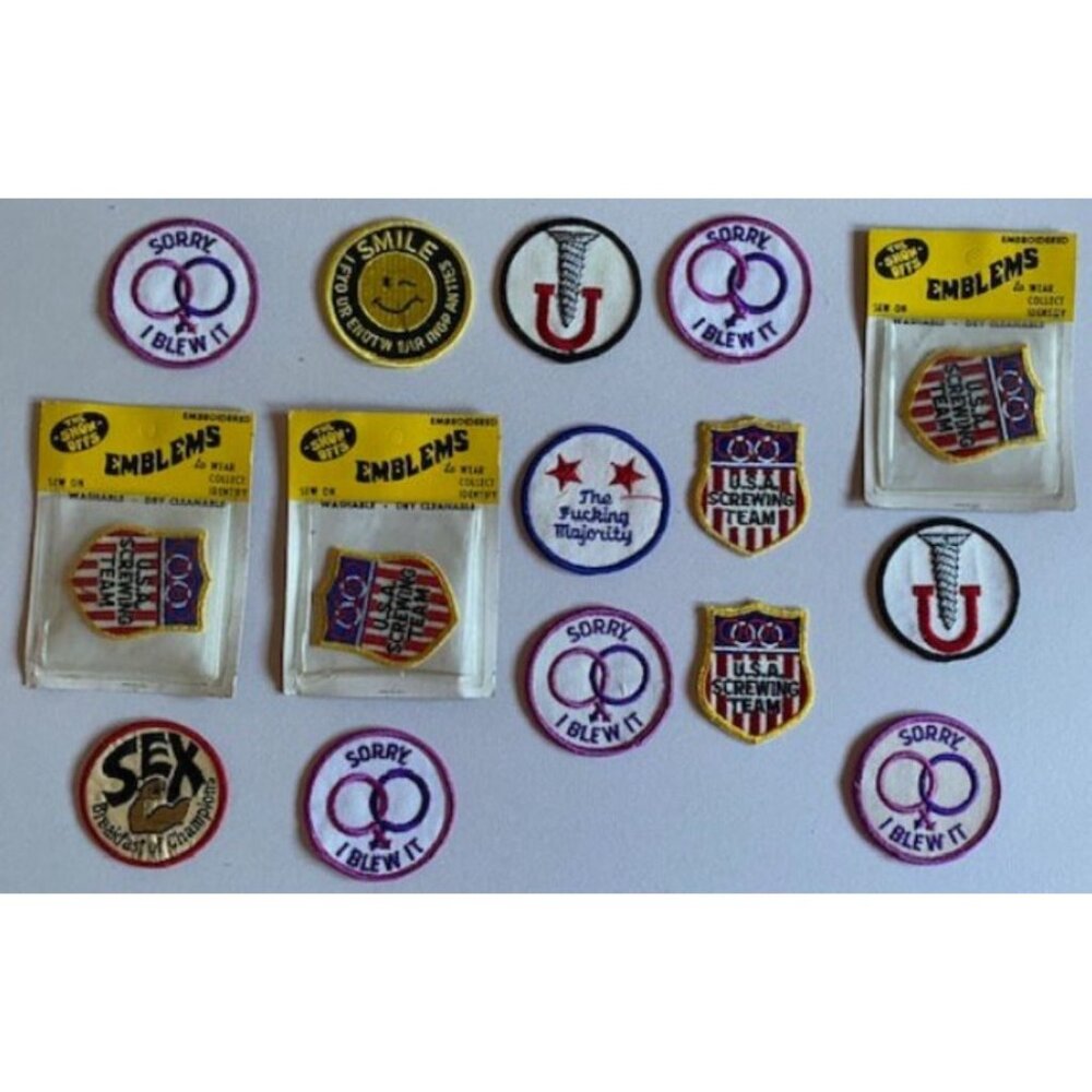 15 Vintage Sexy Patches: Sorry I Blew It / U.S.A. Screwing Team / Sex Champions